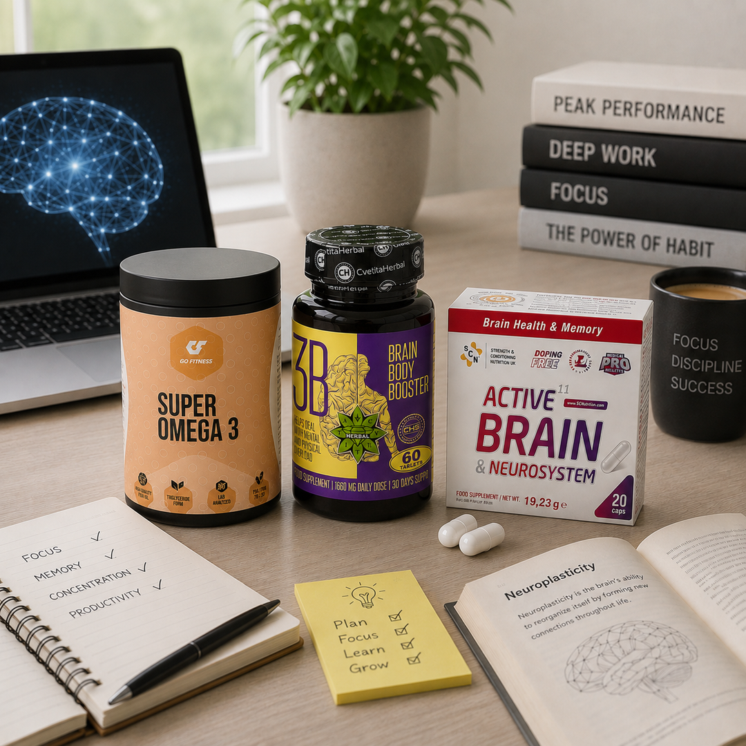 Протокол Памет & Концентрация — Ниво 2 (STANDARD) с GO FITNESS Super Omega 3, Cvetita Herbal Brain Body Booster и SCN Active Brain & Neurosystem за памет, концентрация и фокус