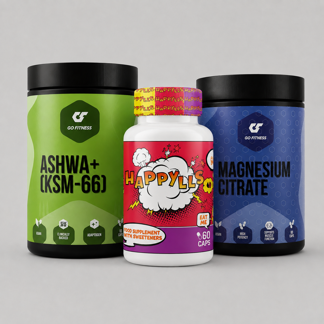 Протокол Анти-Стрес — Ниво 2 (STANDARD) с GO FITNESS Ashwa+ KSM-66, GO FITNESS Magnesium Citrate и Cvetita Herbal Happylls за спокойствие, фокус и емоционален баланс