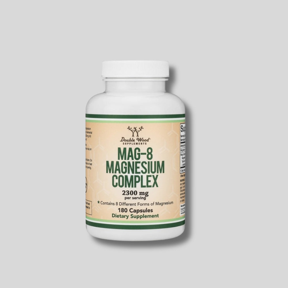 Double Wood - MAG-8 Magnesium Complex – Магнезиев Комплекс за Нервната Система и Мускулите - 142 mg, 180 капсули за 6 месеца прием - GetMorePower.bg