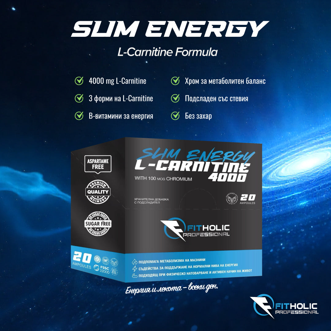 Fitholic Professional L-Carnitine Slim Energy 4000 mg Triple L-Carnitine Matrix (20×25 ml) - GetMorePower.bg