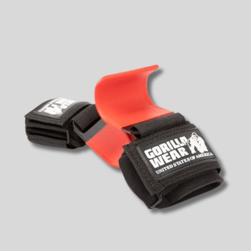 GORILLA WEAR Стоманени куки с накитник Weight Lifting Hooks Black/Red - GetMorePower.bg
