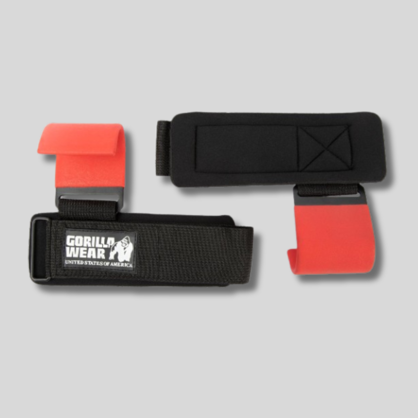 GORILLA WEAR Стоманени куки с накитник Weight Lifting Hooks Black/Red - GetMorePower.bg