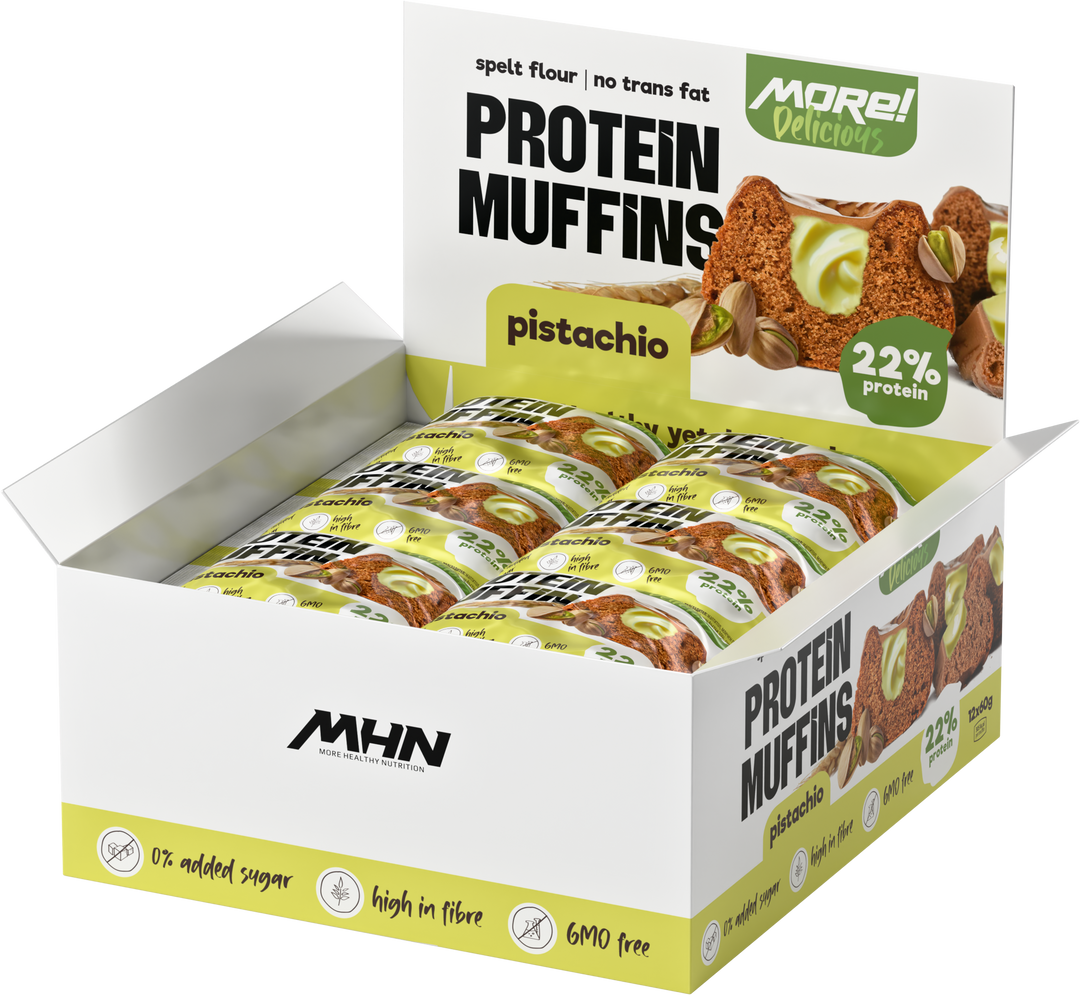 MORE Delicious Protein Muffin Pistachio - Протеинов мъфин без захар с крем шам-фъстък, 60 г - GetMorePower.bg