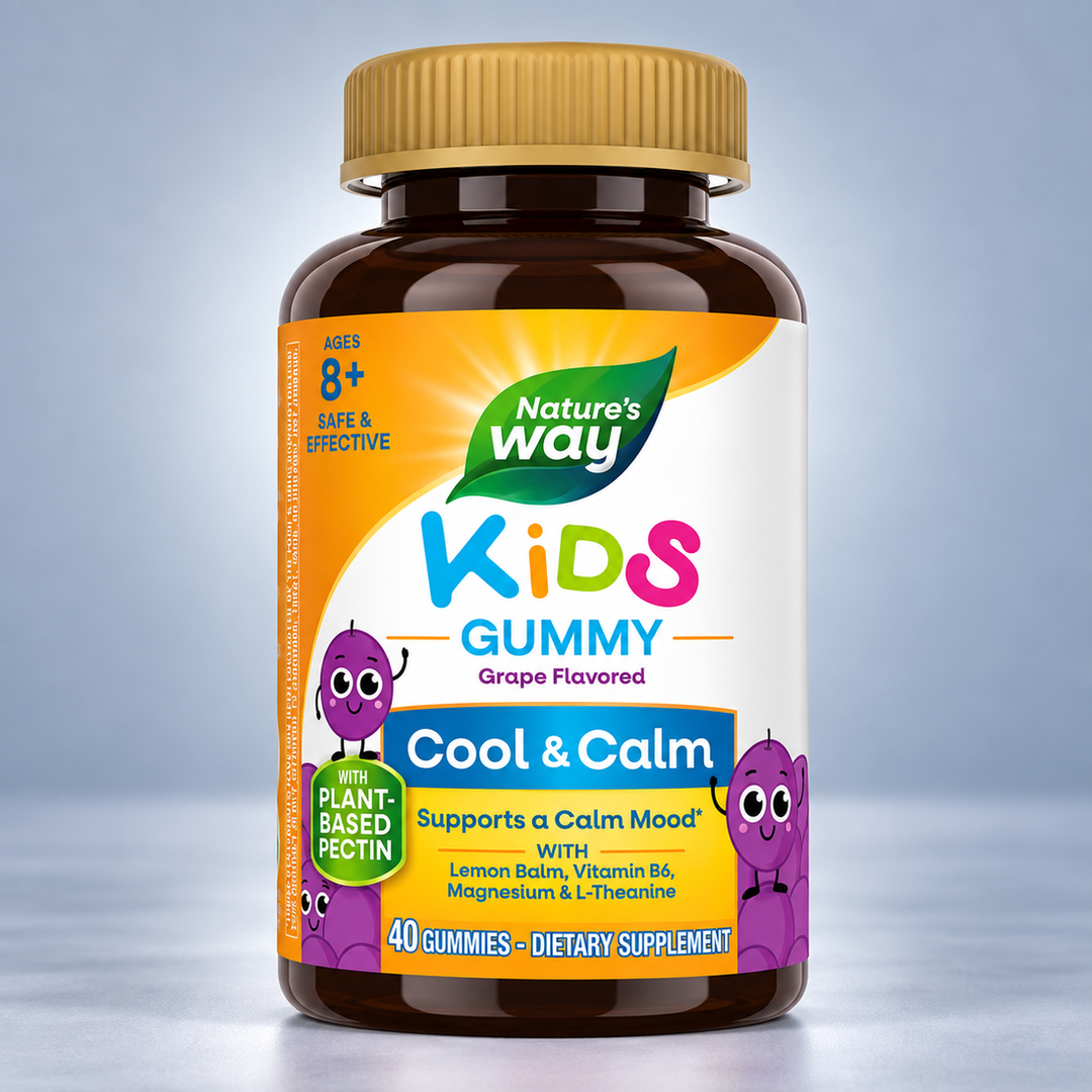 Nature's Way Магнезий, L-теанин, маточина и пасифлора за деца 8+ | Kids Cool & Calm Gummies – 40 желирани таблетки