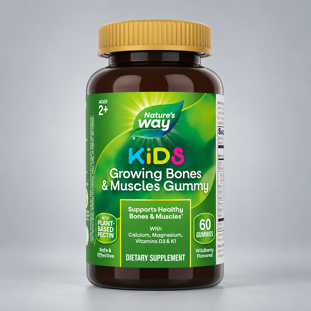 Nature's Way Калций, витамин D3 и K за деца | Kids Growing Bones & Muscles Gummies – 60 желирани таблетки