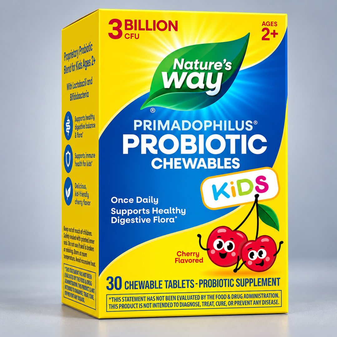 Nature's Way Примадофилус Кидс пробиотик за деца, 3 млрд. CFU, череша | Primadophilus Kids Cherry – 30 дъвчащи таблетки