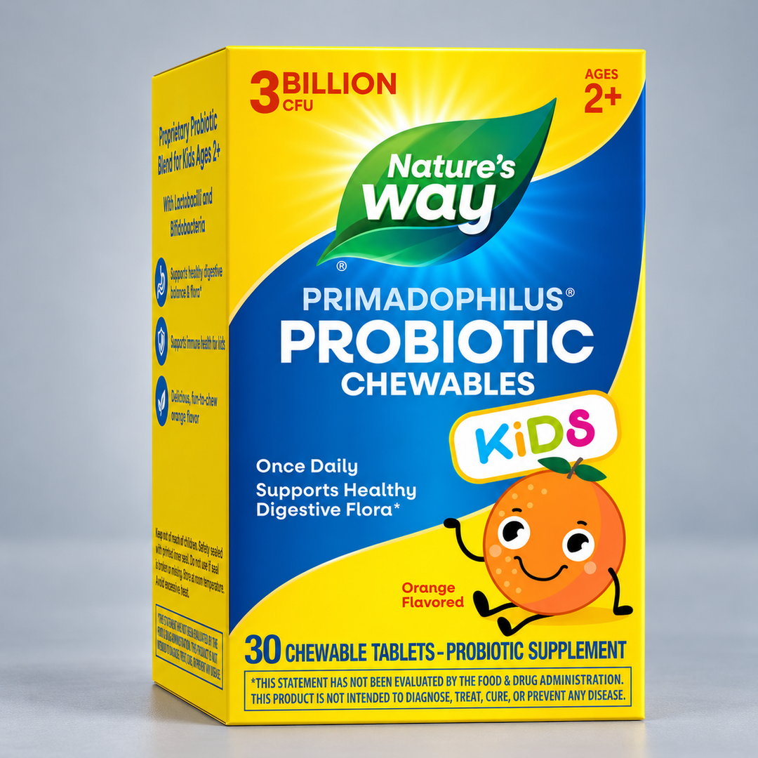 Nature's Way Примадофилус Кидс пробиотик за деца, 3 млрд. CFU, портокал | Primadophilus Kids Orange – 30 дъвчащи таблетки