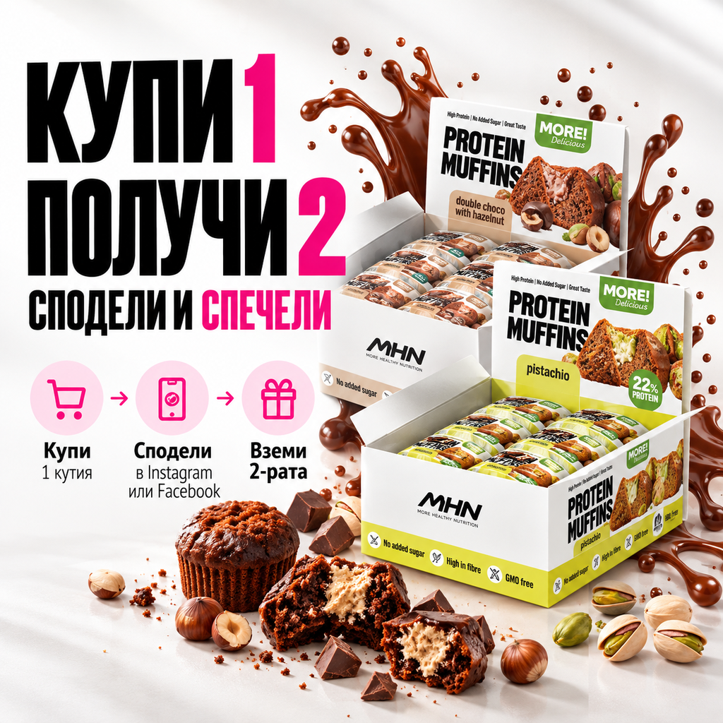 ПРОМО 1+1 | MORE! Delicious Протеинови мъфини – Ексклузивна оферта