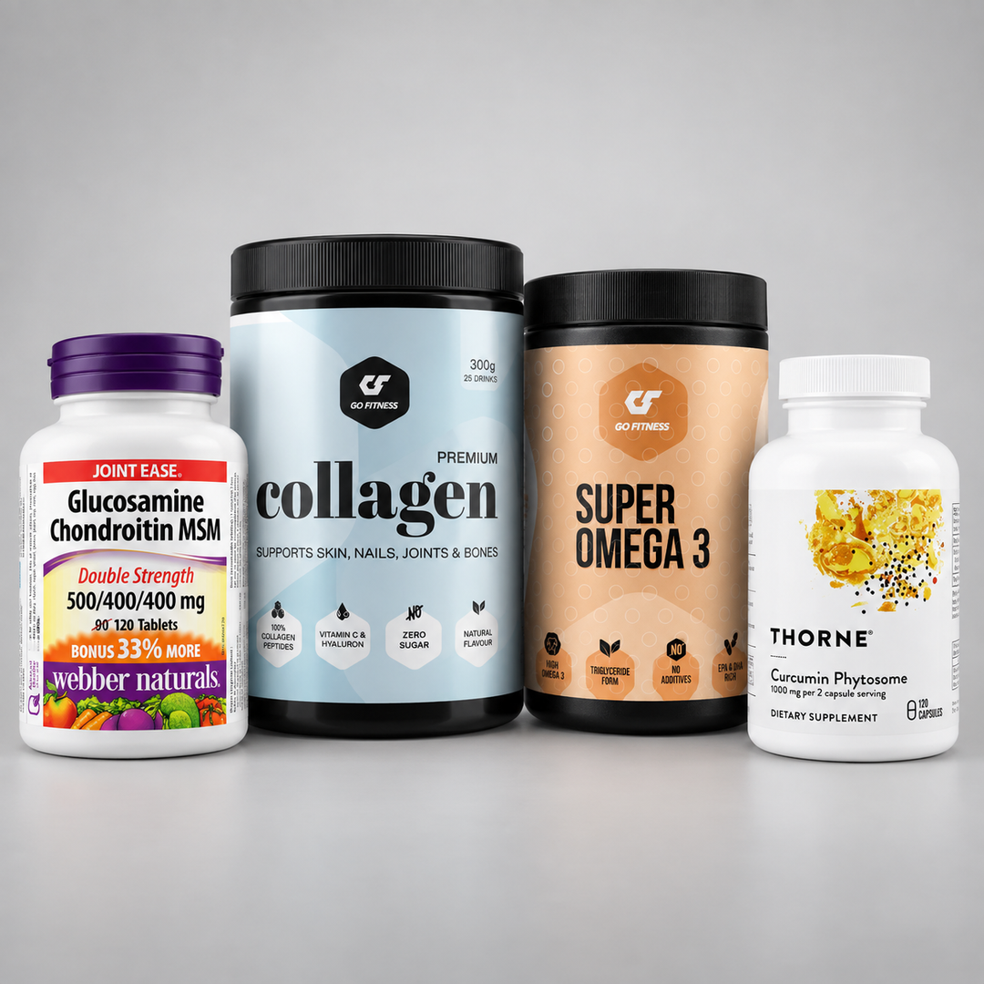 Протокол Стави & Сухожилия Ниво 2 STANDARD с GO FITNESS Premium Collagen, Super Omega 3, Webber Naturals Glucosamine Chondroitin MSM и Thorne Curcumin Phytosome