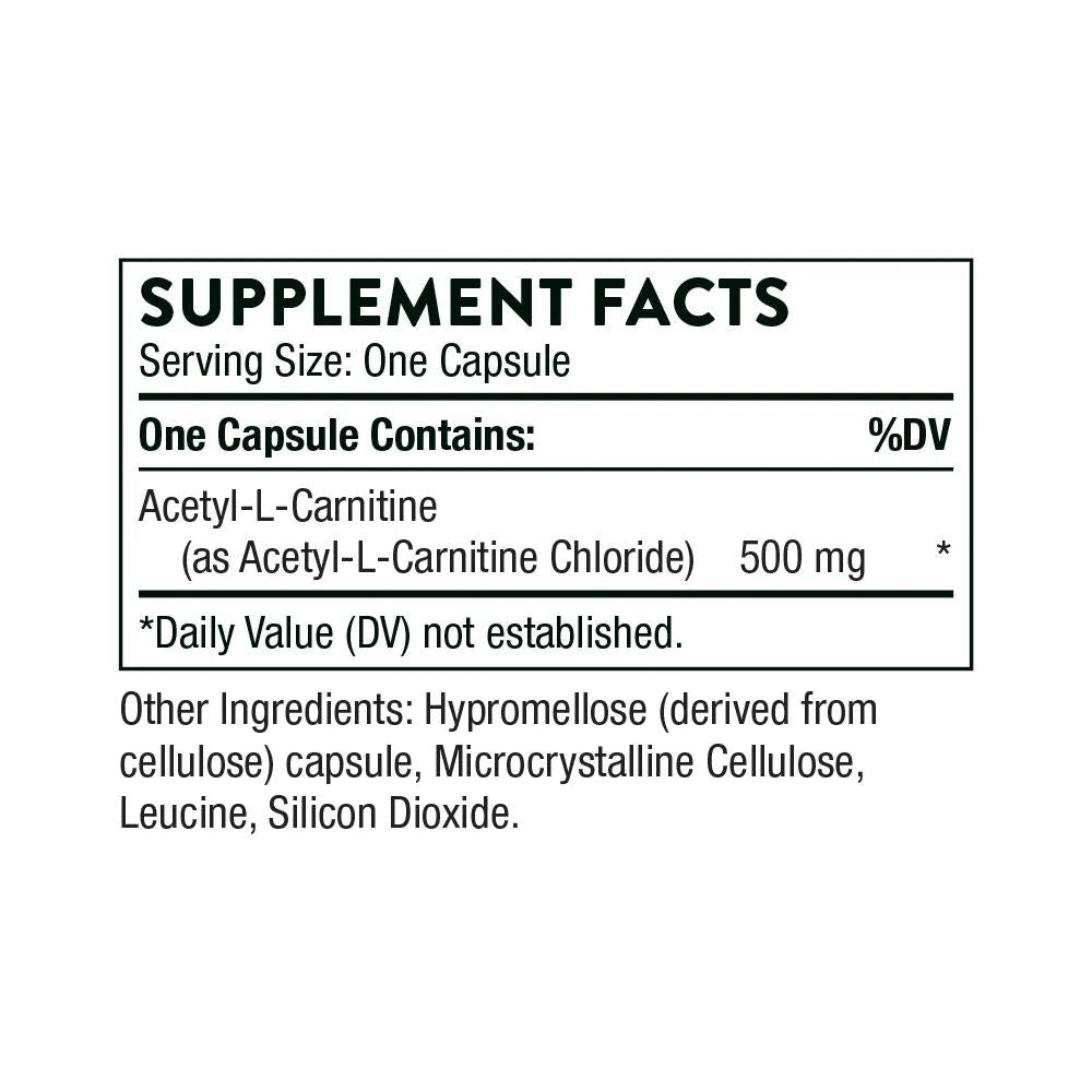 Thorne Acetyl-L-Carnitine – хранителни стойности (Supplement Facts) на опаковката