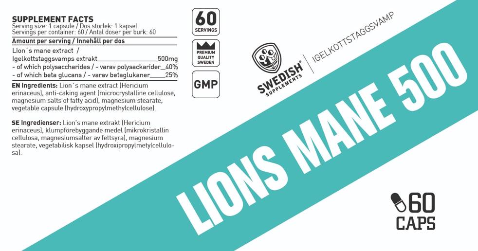 SWEDISH Supplements Lion's Mane 500 - GetMorePower.bg
