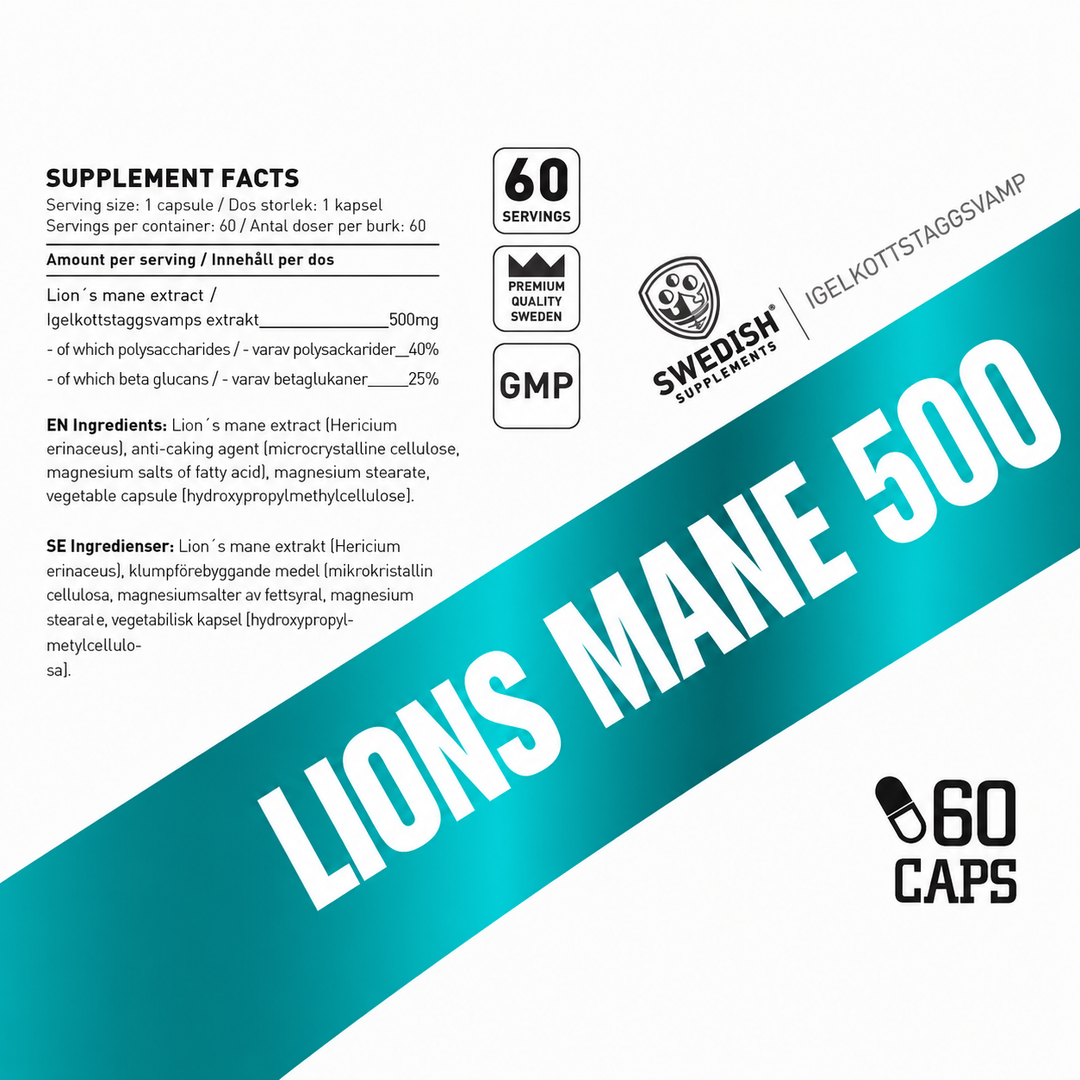 SWEDISH Supplements Lion's Mane 500 - GetMorePower.bg