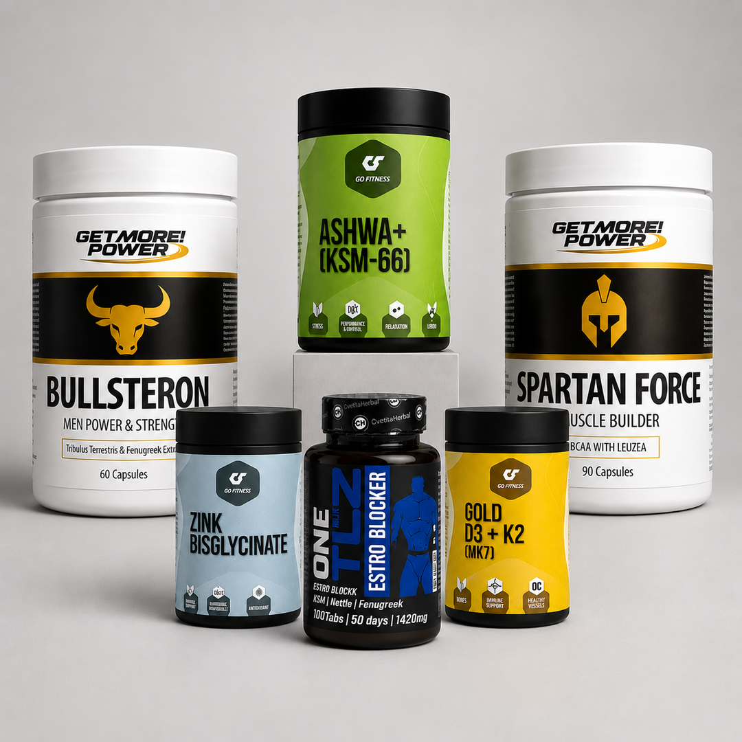 Протокол Тестостерон & Либидо – Ниво 3 ADVANCED с BULLSTERON, GO FITNESS Zinc Bisglycinate, Ashwa+ KSM-66, D3 + K2, SPARTAN FORCE и Cvetita TLZ Estro Blocker