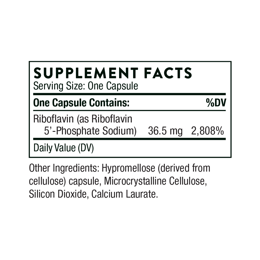 Thorne Riboflavin 5'-Phosphate – хранителни стойности (Supplement Facts) на опаковката