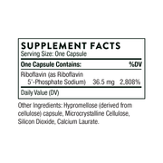 Thorne Riboflavin 5'-Phosphate – хранителни стойности (Supplement Facts) на опаковката