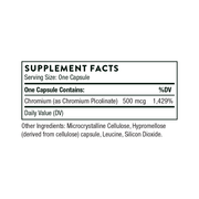 Thorne Chromium Picolinate – хранителни стойности (Supplement Facts) на опаковката