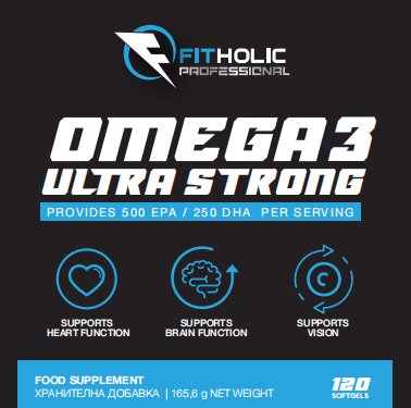 Fitholic Professional Omega 3 Ultra Strong 500 mg EPA + 250 mg DHA, 120 меки капсули - GetMorePower.bg