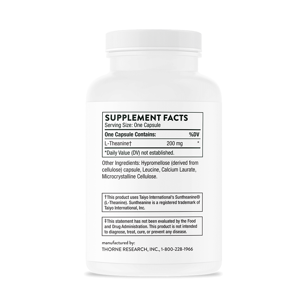Thorne Theanine – хранителни стойности (Supplement Facts) на опаковката