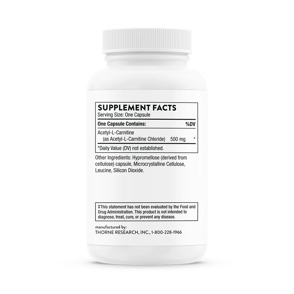 Thorne Acetyl-L-Carnitine – задна страна на опаковката с пълен състав