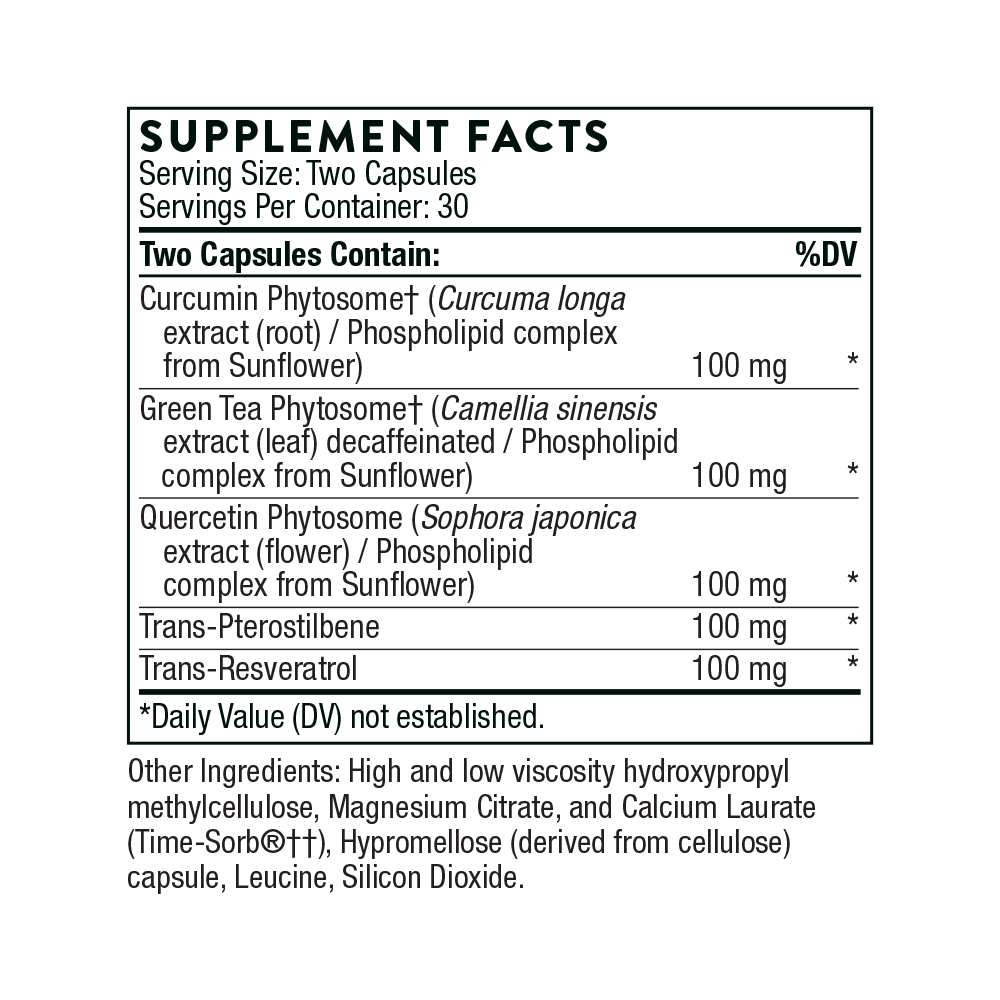 Thorne Resveratrol Complex – хранителни стойности (Supplement Facts) на опаковката