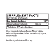 Thorne Phosphatidylserine – хранителни стойности (Supplement Facts) на опаковката
