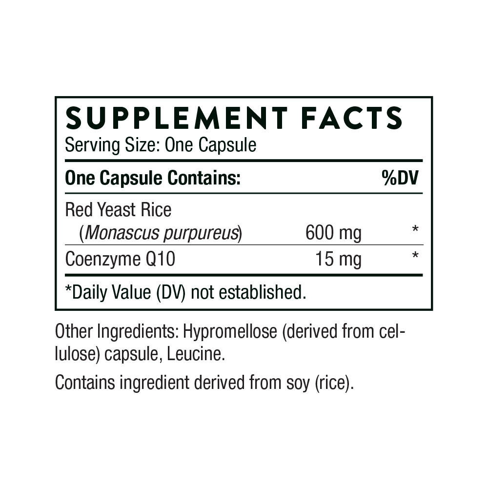 Thorne Red Yeast Rice + CoQ10 – хранителни стойности (Supplement Facts) на опаковката