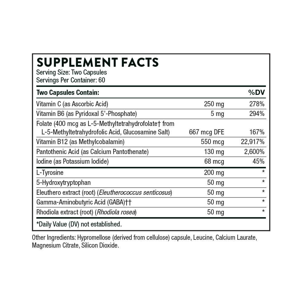 Thorne Emotion Balance Support – хранителни стойности (Supplement Facts) на опаковката