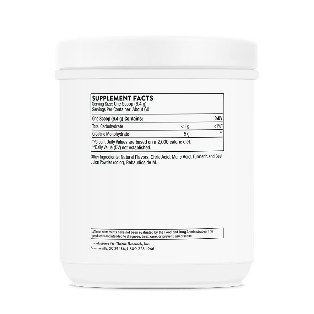 Thorne Creatine Pineapple Orange – хранителни стойности (Supplement Facts) на опаковката