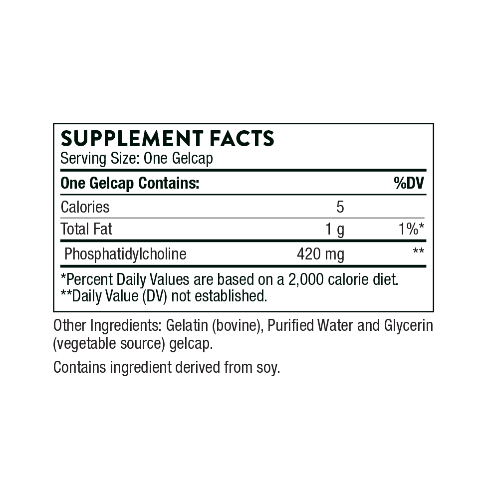 Thorne Phosphatidyl Choline – хранителни стойности (Supplement Facts) на опаковката