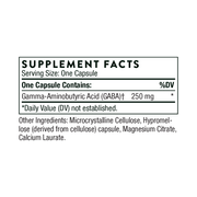 Thorne PharmaGABA-250 – хранителни стойности (Supplement Facts) на опаковката