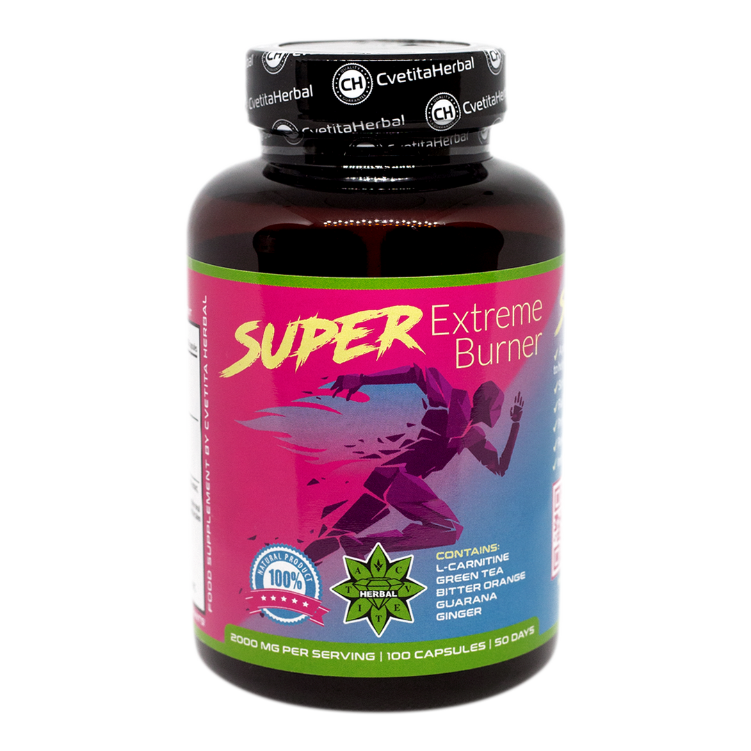 Cvetita Herbal Super Extreme Burner – L-карнитин, зелен чай, горчив портокал, гуарана и джинджифил, 100 капсули х 1000 mg