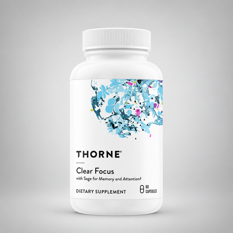 Thorne Clear Focus – L-тирозин + SageXtra™ за фокус и концентрация, 60 капсули