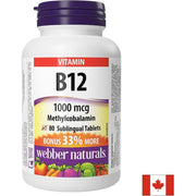 Webber Naturals Vitamin B12 Methylcobalamin 1000 mcg - 80 сублингвални таблетки