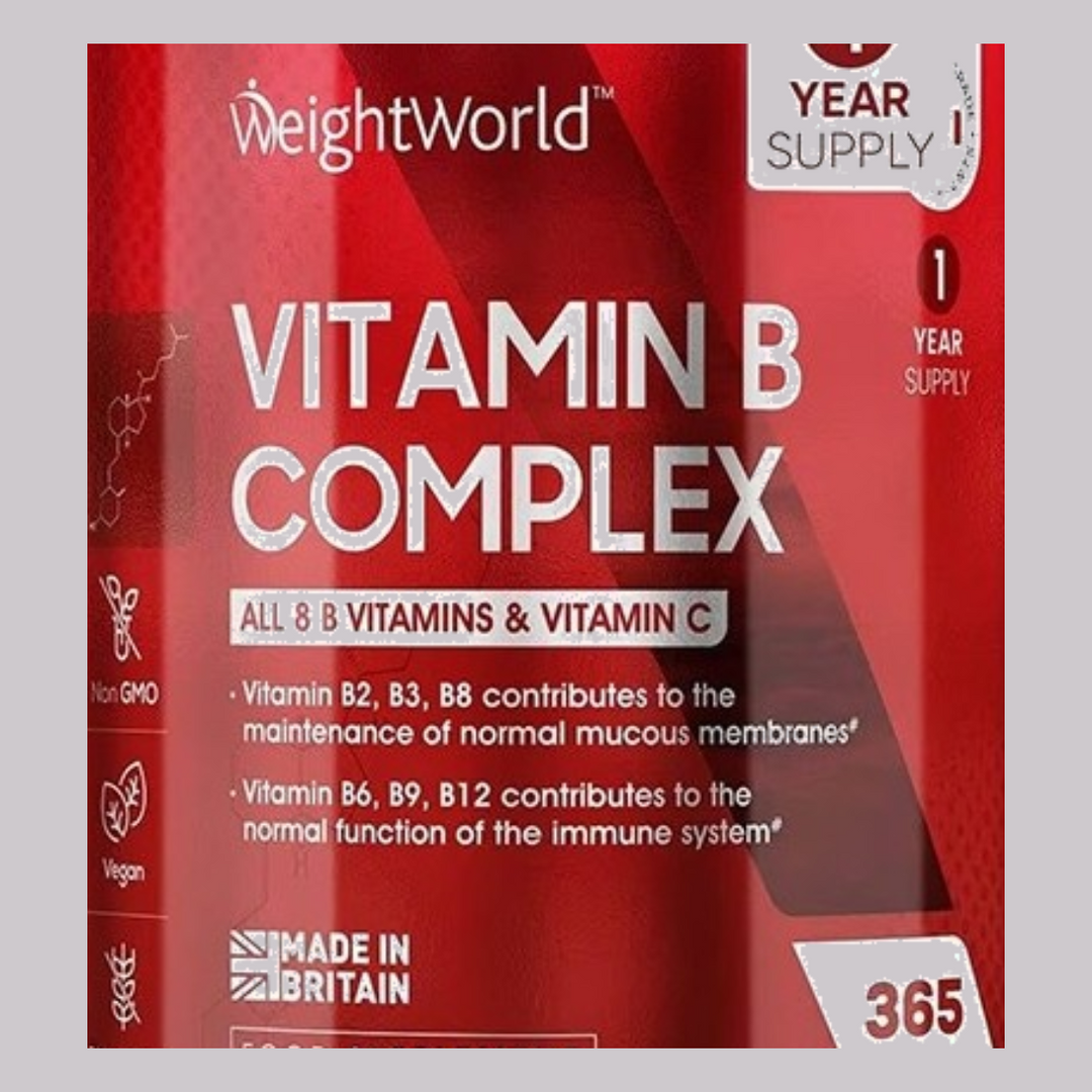 WeightWorld Витамин B Комплекс + Витамин C – детайл на етикета с хранителна информация